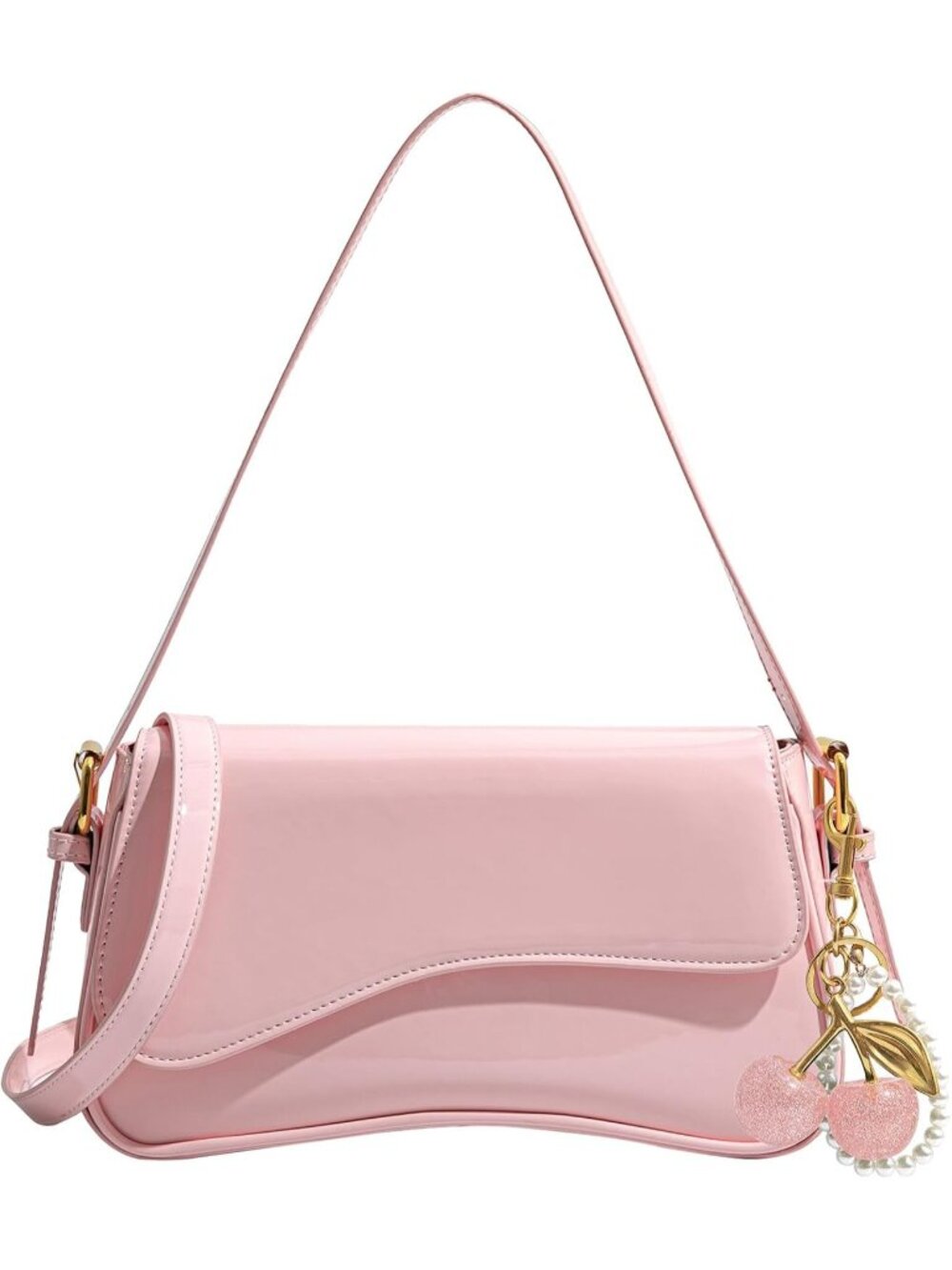 Women's Pink Hobo Bags with Cherry Pendant Crossbody Classic Retro Shoulder Bag